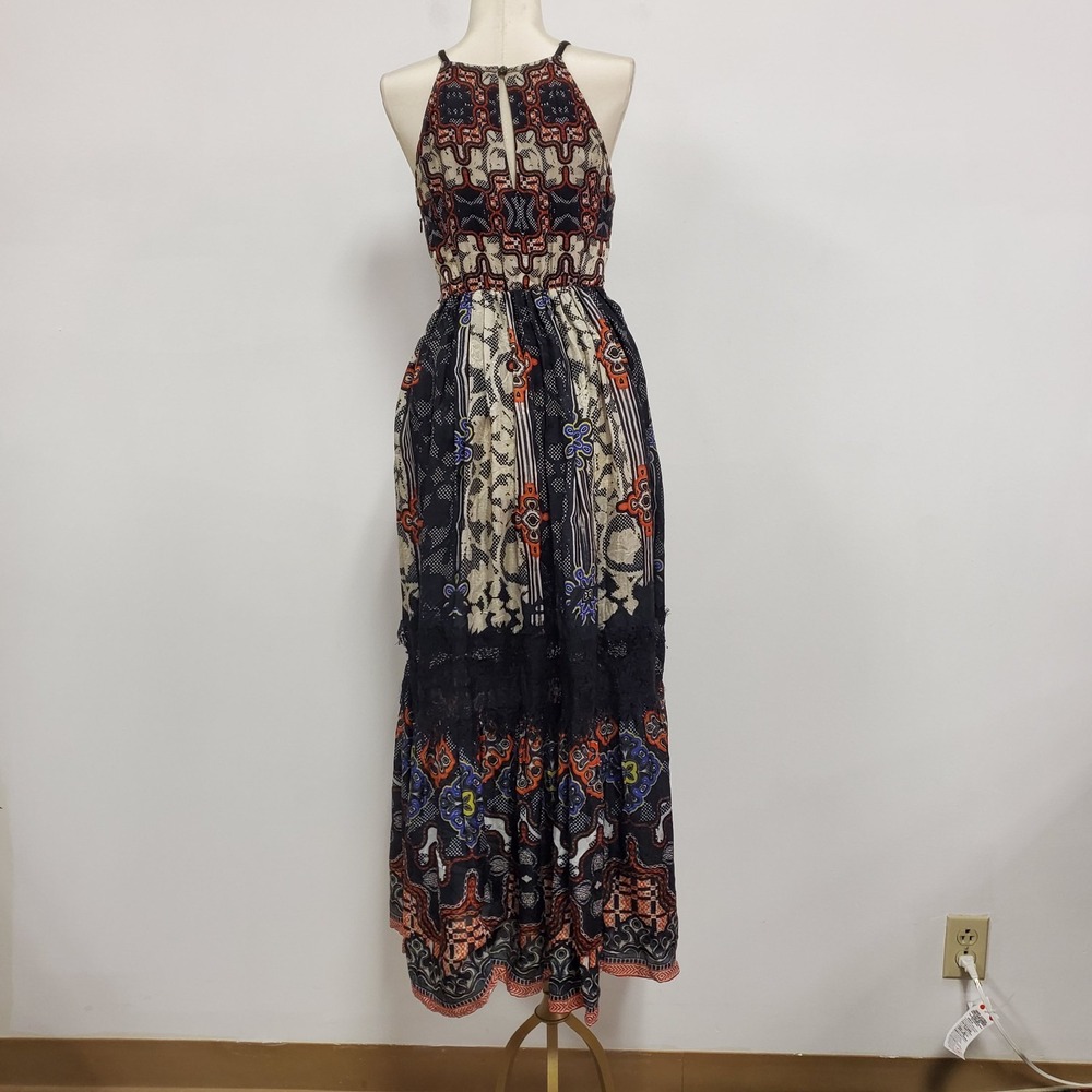 Anthropologie Bhanuni By Jyoti Womens Tiered Maxi Dress Size 0 Petite Bohemian - Picture 3 of 13